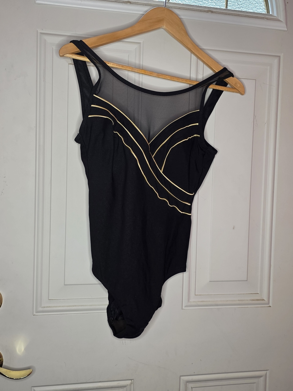 Longitude Black One-Piece Swimsuit with Gold Trim